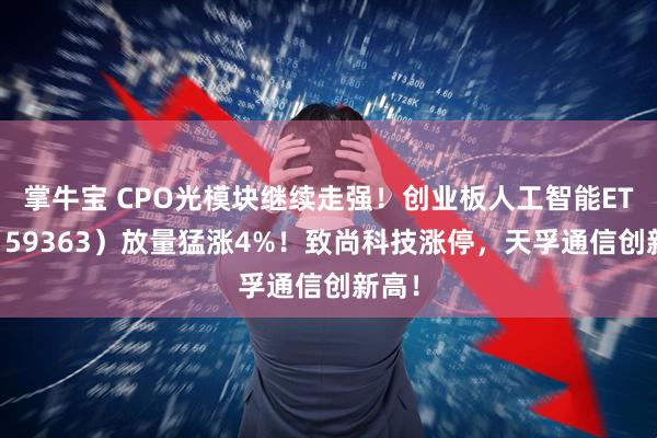 掌牛宝 CPO光模块继续走强！创业板人工智能ETF（159363）放量猛涨4%！致尚科技涨停，天孚通信创新高！