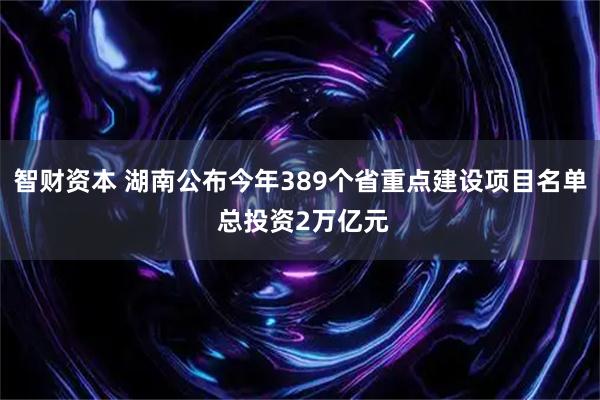 智财资本 湖南公布今年389个省重点建设项目名单 总投资2万亿元