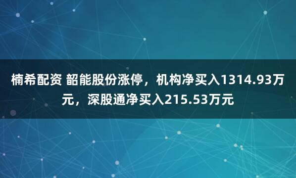 楠希配资 韶能股份涨停,机构净买入1314.93万元,深股通净买入215.53万元